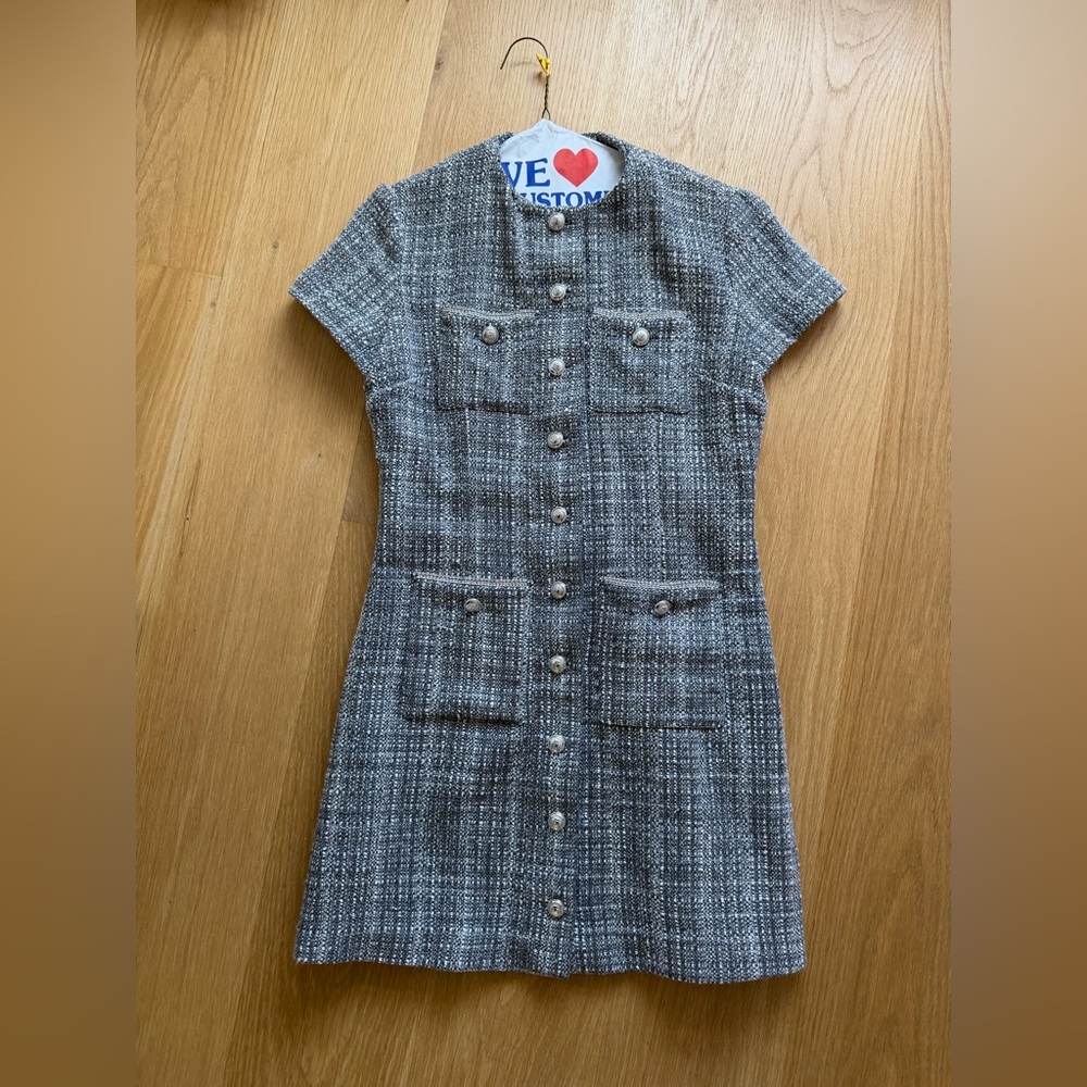 Maje Embellished Tweed Short Sleeve Dress
